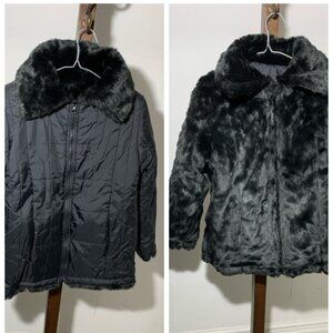 Black reversible jacket - Waterproof fabric - reverses to faux fur.